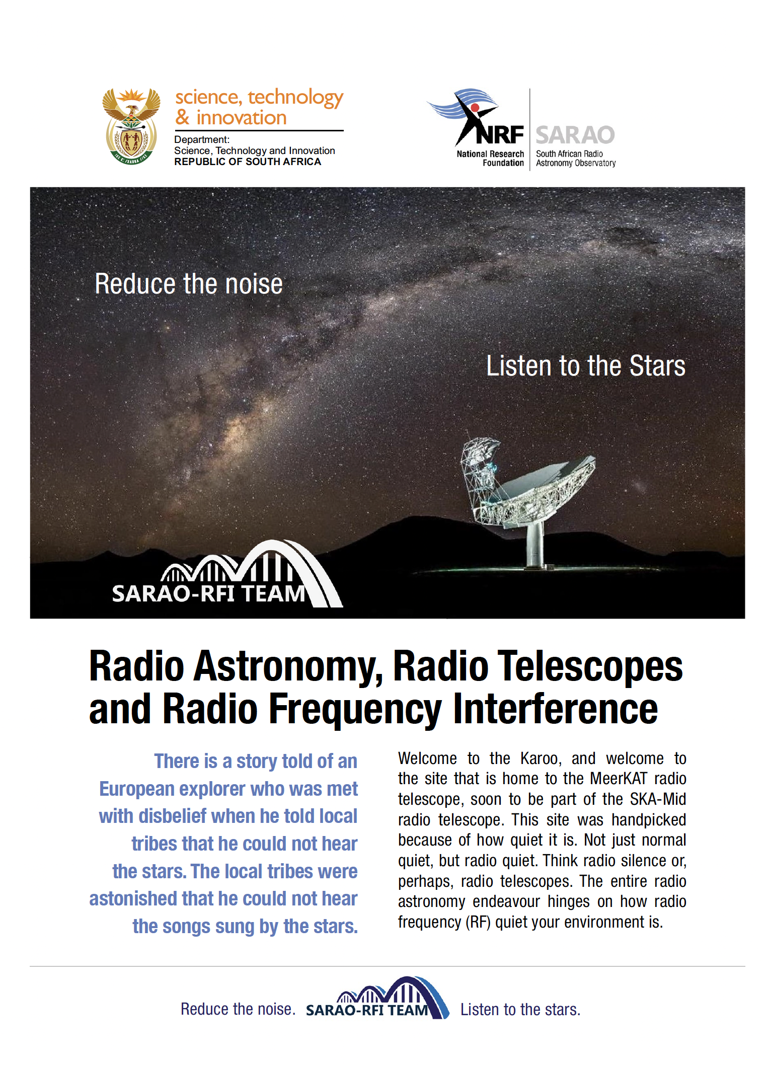Radio Astronomy, Radio Telescopes And Radio Frequency Interference – Site Visit Brochure