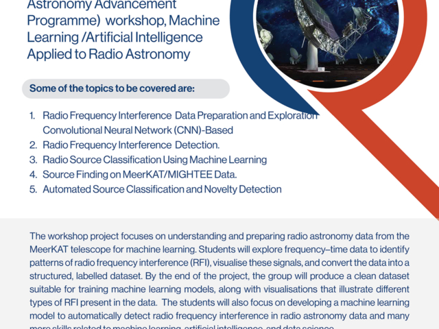 The Green Technology Confucius Institute will be hosting the RAAP (Radio Astronomy Advancement Programme) workshop, Machine Learning /Artificial Intelligence Applied to Radio Astronomy